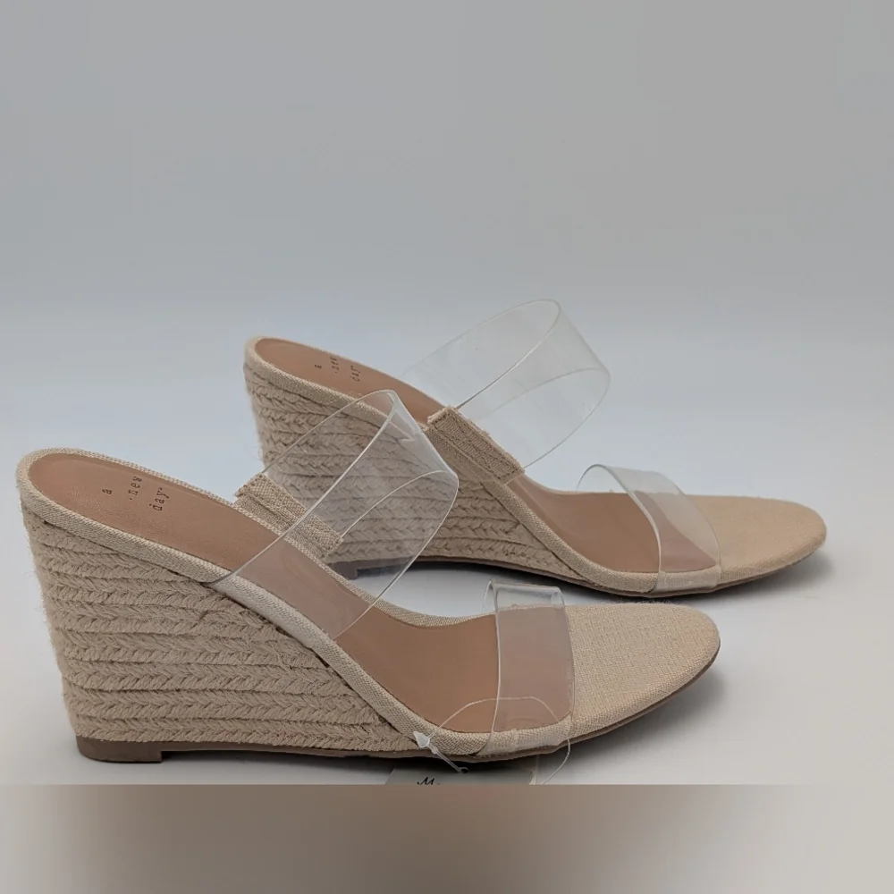 a new day Beige Clear-Strap Wedge Espadrilles